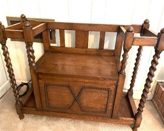 Antique oak umbrella stand & seat 