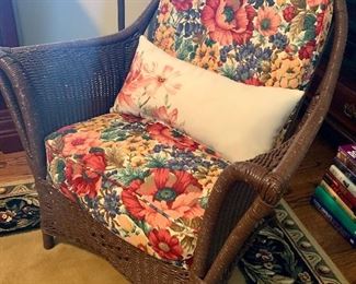 One of several old wicker chairs