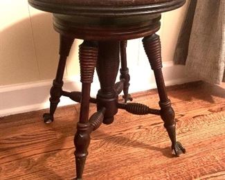 antique piano stool (with glass ball claw feet)