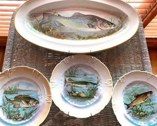 antique fish platter &  plates