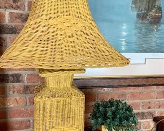 Yellow wicker lamp