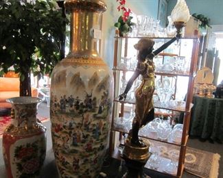 7' Asian floor vase depicting 100 fairy tales