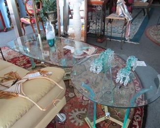 Vintage acrylic/brass coffee table and end table