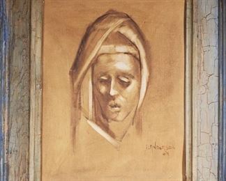 Art David Anderson Oil On Canvas hooded Portrait