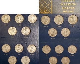 Coins Walking Liberty Silver Half Dollars Album B Complete