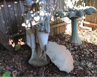 Birdbath and Couple Statue