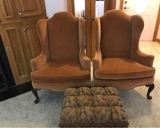 Wingback Chairs and Footstool