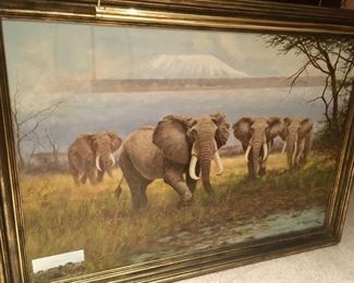 Elephants, oil on canvas, by Georg Majewicz  (Germany, 1897-1973).