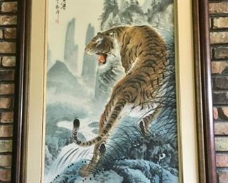 Tiger lithograph of original watercolor, signed