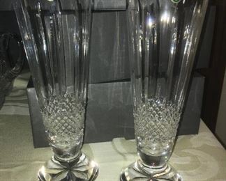 Pair vintage Waterford crystal pilsner glasses, Glenmede pattern, with box. More sets.