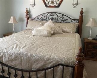 Beautiful King bed frame (bed frame has sold). King comforter set.