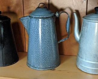 Antique Enamelware and Tinware Teapots