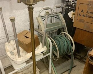 Brass lamp, garden hose