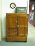 Oak ice-box with original label still on inside of door