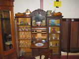 Beautiful Nineteenth Century Oak double bookcase secretary, numerous Fenton glass pieces