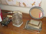 Bing 70/120 early steam engine, horns, handmade horn powder flask, more frames, cracker jar