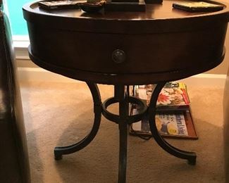Wood and metal side table with drawer