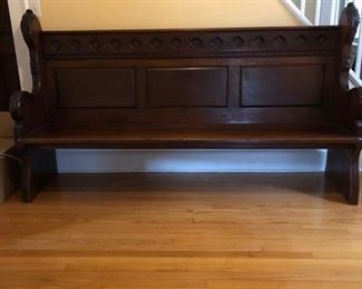 Carved church pew,  from a NYC church, 7’1” x 1’9”d x 4’h Asking $700
