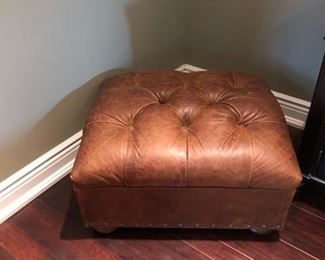 Restoration Hardware leather tufted ottoman, 27” x 23” x 15”h  Asking $225
