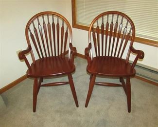Set of TWO Amish-made cherry Windsor-style cherry captain's chairs. 37" tall x 21" w x 16.5" deep. PRICE (FOR PAIR) is $100.00