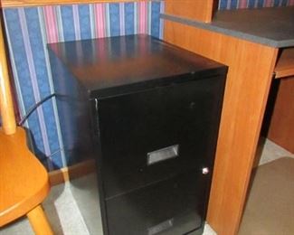 Small light weight black metal 2-drawer file cabinet. NO KEY.  Price: $20.00