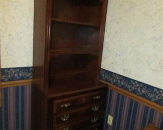 Broyhill office bookshelf with 4-drawers. This item is ONE piece. Nice office storage. 75" tall x 30" wide x 18" deep. PRICE: $100.00