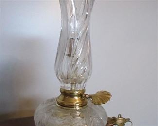 Heavy cut crystal and brass lamp. 17" Tall. PRICE: $40.00