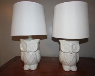 Pair Small ceramic owl lamps with shades. PRICE for pair: $30.00