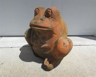Terracotta frog planter. (as-is/lacking right foot). 16" tall x 16" w x 14" d. PRICE: $10.00
