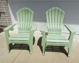 SET of 2 plastic adirondack chairs. 30" w x 36.5" tall x approximately 30" deep. PRICE FOR PAIR: $20.00