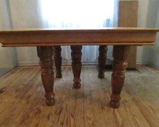 Antique oak harvest table with one 12" wide leaf. Table without leaf is 44" square x 28" tall. Does come with castors to make table slightly taller. PRICE: $200.00