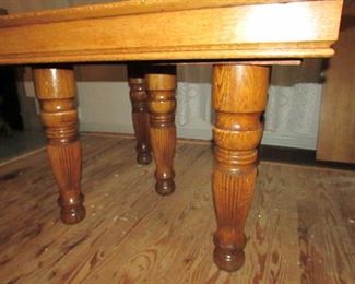 leg detail of antique oak harvest table.
