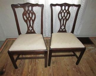 PAIR of antique 18th century English Chippendale-style side chairs. (Purchased from Mitchell Sotka Antiques in Cleveland). 21" w x 17" d x 37" h. PRICE FOR PAIR: $495.00