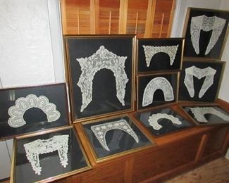 Collection of (10) framed antique French lace collars. (Professionally framed at Lazar's Art Gallery/Creative Framing). These look great as a grouping on a wall. Largest frame is 22" x 26" and smallest frame is 13". PRICE FOR ALL TEN: $550.00