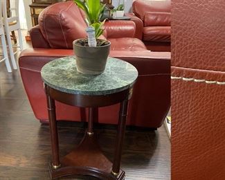 Pair Cherry Green Marble Bombay End Tables