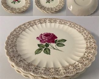 American Limoges USA American Beauty Rose salad bowls, bread dishes & saucers