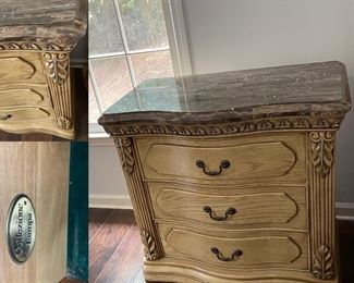 Collezione Europa Chunky Blonde Wood Night Stand Marble Top