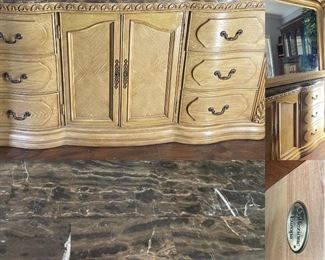 Collezione Europa Chunky Blonde Wood Dresser/Mirror with Marble Top