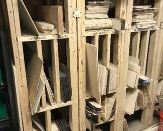 Project paneling cut to different sizes and rack that is storing these pieces is also for sale and comes apart into four  seperate pieces. 
