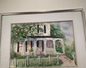 WATER COLOR ORIGINAL ART.   PAINTING OF JAMES LANE INN INS EAST HAMPTON. $150