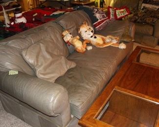 Green leather sofa