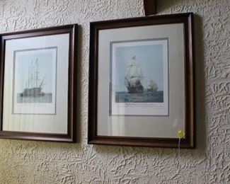 Pair of sailing ship prints