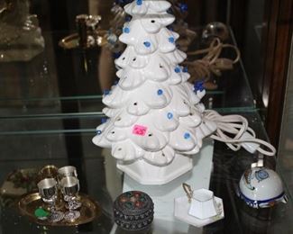 White Christmas tree with base