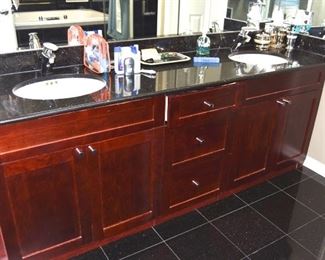 84" x 32" vanity with counter and double sink and faucet @ $300