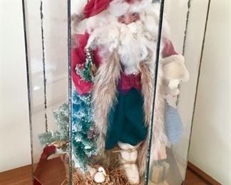 Hand crafted Santa, glass case