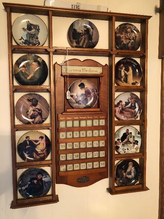Bradford Exchange Norman Rockwell For All Time perpetual calendar set (12 plates) with display frame 