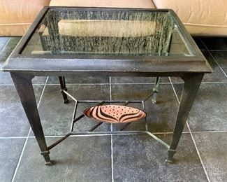 $260; Metal and glass occasional table; 24"H x 20"D x 26"W