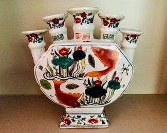 $95; Mulitcolored Asian Tulip Vase; AS IS ; 11"H x 10"W