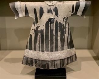 Detail; Original kimono ceramic sculpture on custom stand; reverse view