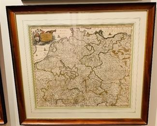 $850 Accuratissima Germaniac Tabula. c1680. Frederic de Wit; Framed with French mat. 28"H x 31.5"W